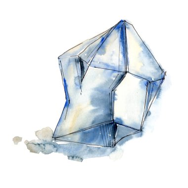 Mavi elmas taş takı mineral. Geometrik kuvars çokgen kristal taş mozaik şekil Ametist mücevher. İzole illüstrasyon öğesi.