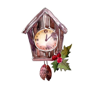 Noel kış tatil sembolü izole bir suluboya tarzında. 2018 domuz yıl, mutlu tatiller. Aquarelle Noel kartı için arka plan, doku, sarıcı desen, çerçeve veya kenarlık.