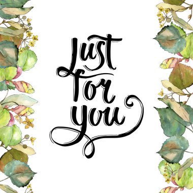 Linden suluboya tarzında bırakır. Çerçeve kenarlığı süsleme Meydanı. Aquarelle yaprak için arka plan, doku, sarıcı desen, çerçeve veya kenarlık.