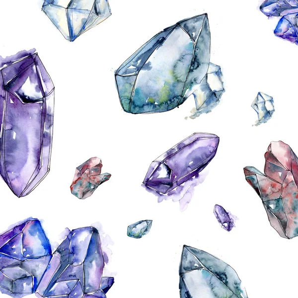 Mavi elmas taş takı mineral. Geometrik kuvars çokgen kristal taş mozaik şekil Ametist mücevher. Sorunsuz arka plan deseni. Kumaş duvar kağıdı yazdırma doku.