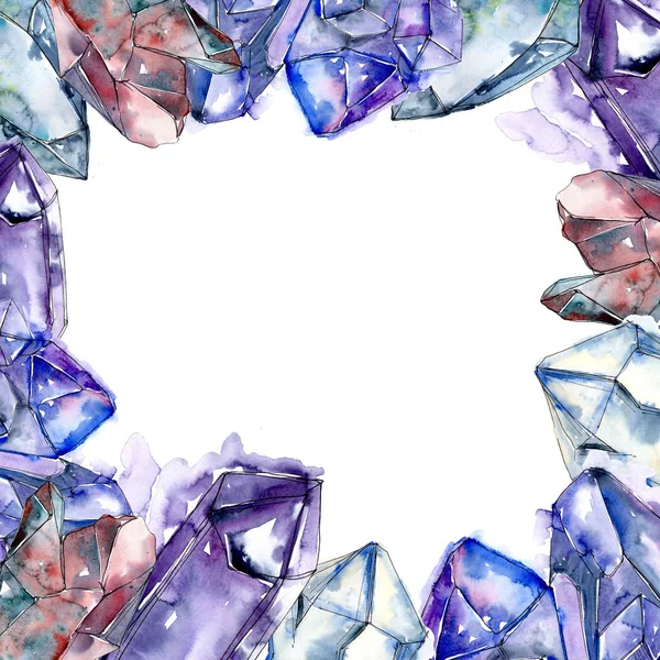 蓝色钻石岩石首饰矿物 框边框装饰广场 几何石英多边形水晶石马赛克形状紫水晶宝石 — 图库照片