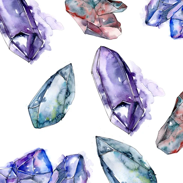 Mavi elmas taş takı mineral. Geometrik kuvars çokgen kristal taş mozaik şekil Ametist mücevher. Sorunsuz arka plan deseni. Kumaş duvar kağıdı yazdırma doku.