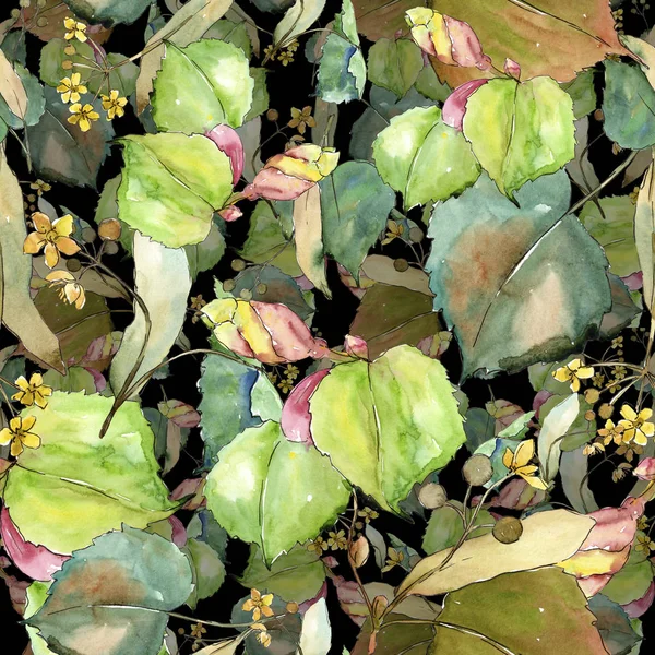 수채화 스타일에 나뭇잎 원활한 패턴입니다 패브릭 텍스처입니다 프레임 테두리에 — 스톡 사진