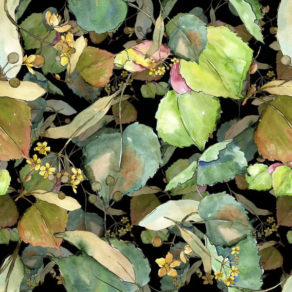 Linden suluboya tarzında bırakır. Sorunsuz arka plan deseni. Kumaş duvar kağıdı yazdırma doku. Aquarelle yaprak için arka plan, doku, sarıcı desen, çerçeve veya kenarlık.