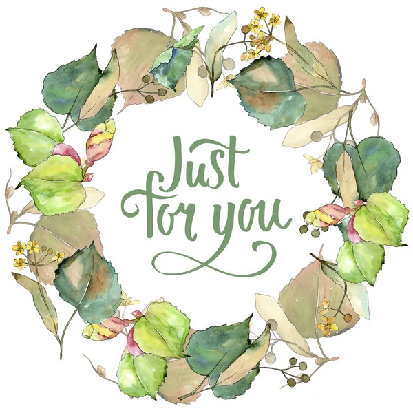 Linden suluboya tarzında bırakır. Çerçeve kenarlığı süsleme Meydanı. Aquarelle yaprak için arka plan, doku, sarıcı desen, çerçeve veya kenarlık.