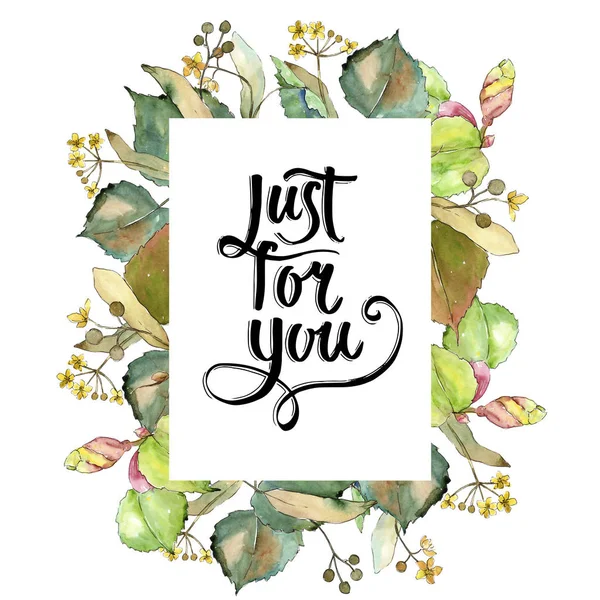 Linden suluboya tarzında bırakır. Çerçeve kenarlığı süsleme Meydanı. Aquarelle yaprak için arka plan, doku, sarıcı desen, çerçeve veya kenarlık.