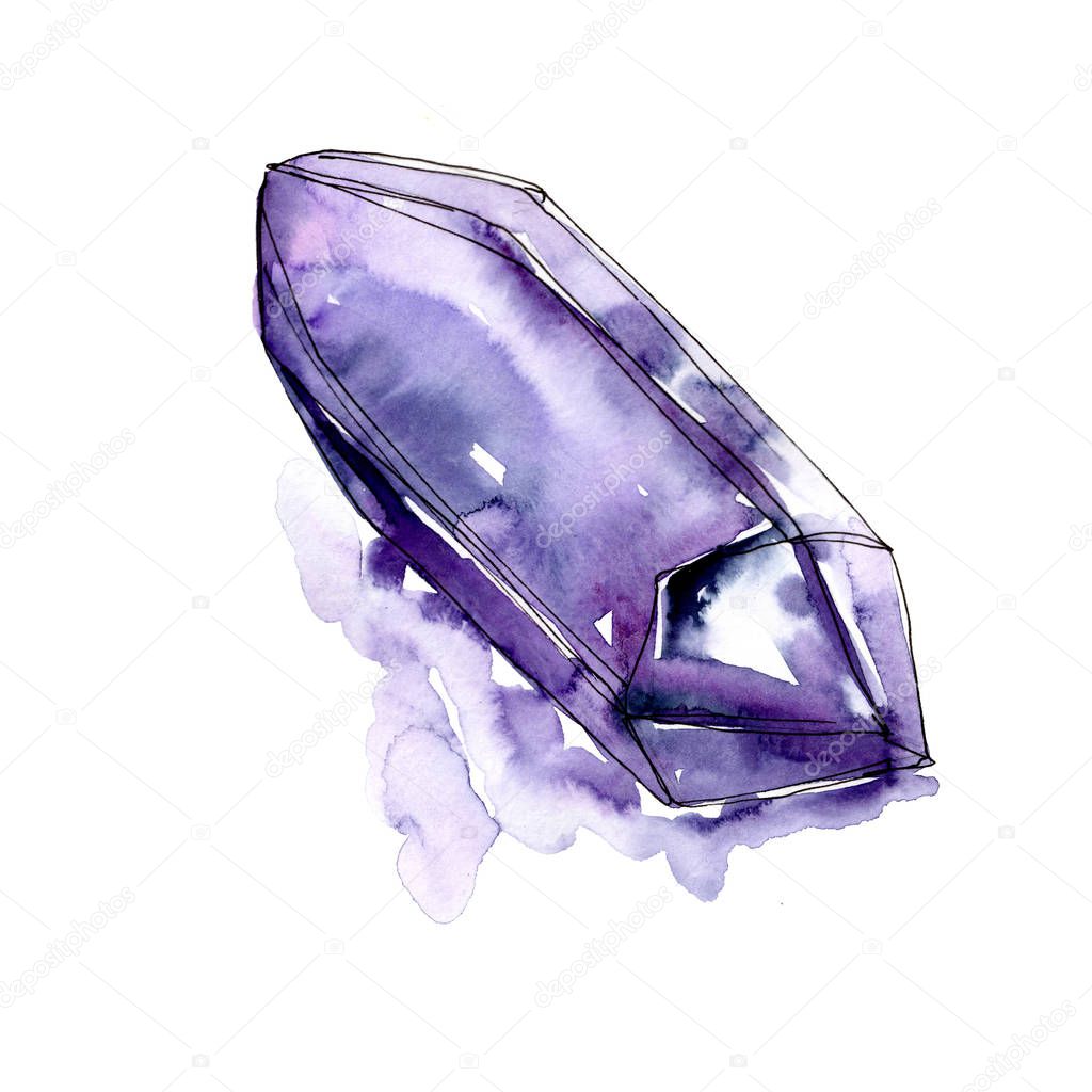 Blue diamond rock jewelry mineral.  Geometric quartz polygon crystal stone mosaic shape amethyst gem. Isolated illustration element.