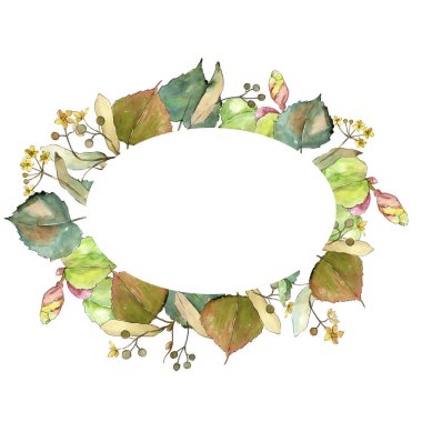 Linden suluboya tarzında bırakır. Çerçeve kenarlığı süsleme Meydanı. Aquarelle yaprak için arka plan, doku, sarıcı desen, çerçeve veya kenarlık.