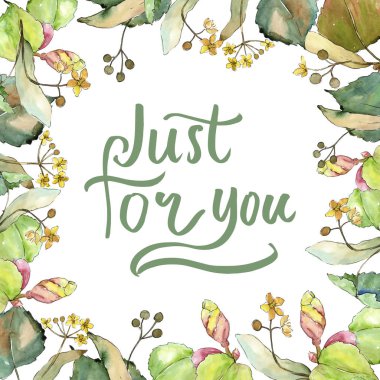 Linden suluboya tarzında bırakır. Çerçeve kenarlığı süsleme Meydanı. Aquarelle yaprak için arka plan, doku, sarıcı desen, çerçeve veya kenarlık.