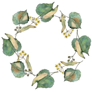 Linden suluboya tarzında bırakır. Çerçeve kenarlığı süsleme Meydanı. Aquarelle yaprak için arka plan, doku, sarıcı desen, çerçeve veya kenarlık.