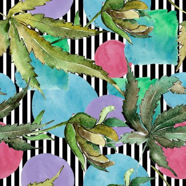 Yeşil esrar bir suluboya tarzında bırakır. Sorunsuz arka plan deseni. Kumaş duvar kağıdı yazdırma doku. Aquarelle yaprak için arka plan, doku, sarıcı desen, çerçeve veya kenarlık.