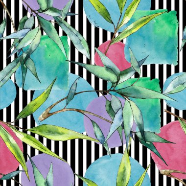 Bambu bir suluboya tarzında bırakır. Sorunsuz arka plan deseni. Kumaş duvar kağıdı yazdırma doku. Aquarelle yaprak için arka plan, doku, sarıcı desen, çerçeve veya kenarlık.