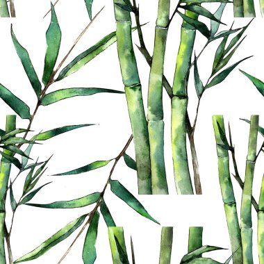 Bambu bir suluboya tarzında bırakır. Sorunsuz arka plan deseni. Kumaş duvar kağıdı yazdırma doku. Aquarelle yaprak için arka plan, doku, sarıcı desen, çerçeve veya kenarlık.