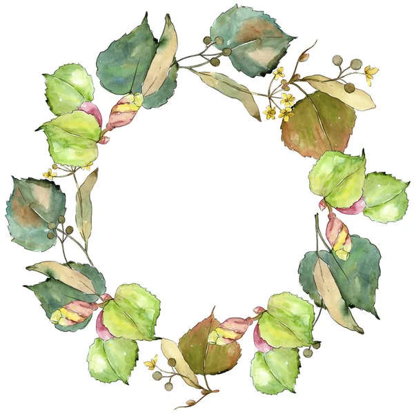 Linden suluboya tarzında bırakır. Çerçeve kenarlığı süsleme Meydanı. Aquarelle yaprak için arka plan, doku, sarıcı desen, çerçeve veya kenarlık.