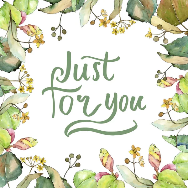 Linden suluboya tarzında bırakır. Çerçeve kenarlığı süsleme Meydanı. Aquarelle yaprak için arka plan, doku, sarıcı desen, çerçeve veya kenarlık.