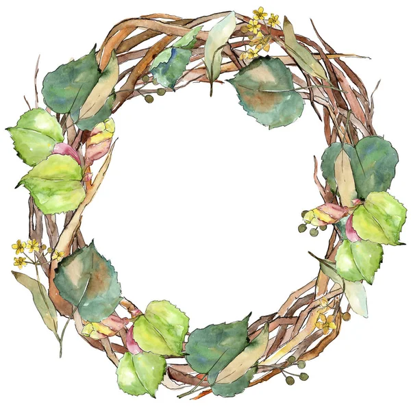 Linden suluboya tarzında bırakır. Çerçeve kenarlığı süsleme Meydanı. Aquarelle yaprak için arka plan, doku, sarıcı desen, çerçeve veya kenarlık.