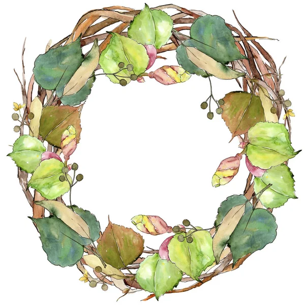 Linden Leaves Watercolor Style Frame Border Ornament Square Aquarelle Leaf — Stock Photo, Image