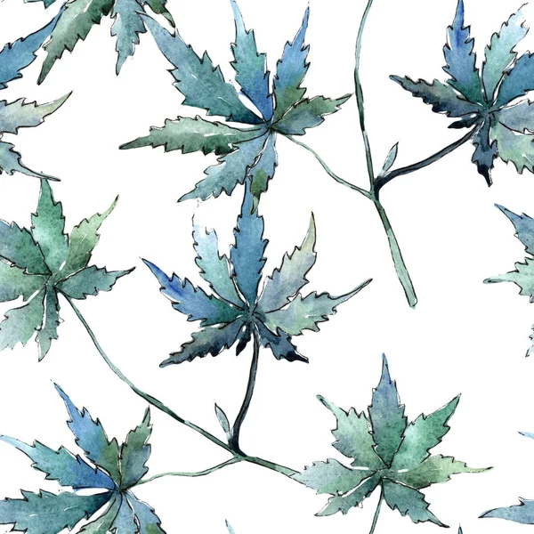 Зеленые Листья Конопли Акварельном Стиле Бесшовный Рисунок Фона Ткань Обои — стоковое фото