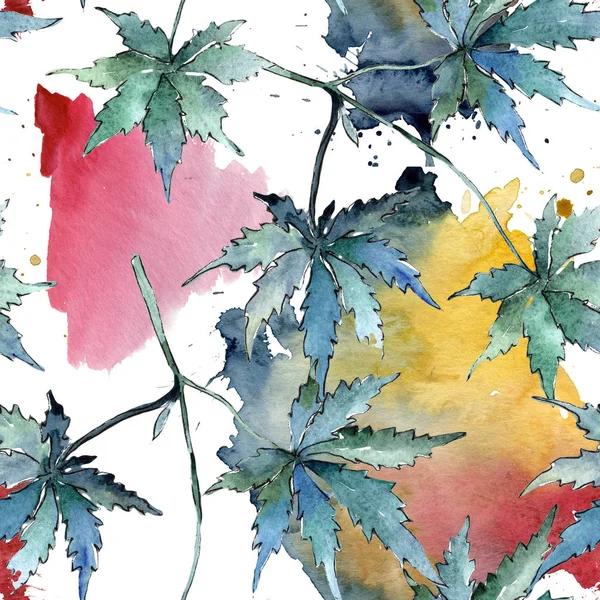Gröna Cannabis Lämnar Akvarell Stil Sömlös Bakgrundsmönster Tyg Tapeter Tryckta — Stockfoto