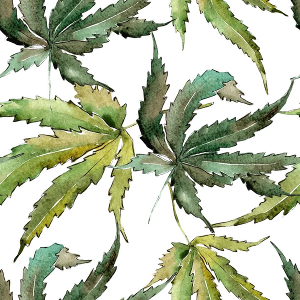 Hojas Cannabis Verde Estilo Acuarela Patrón Fondo Sin Costuras Textura — Foto de Stock