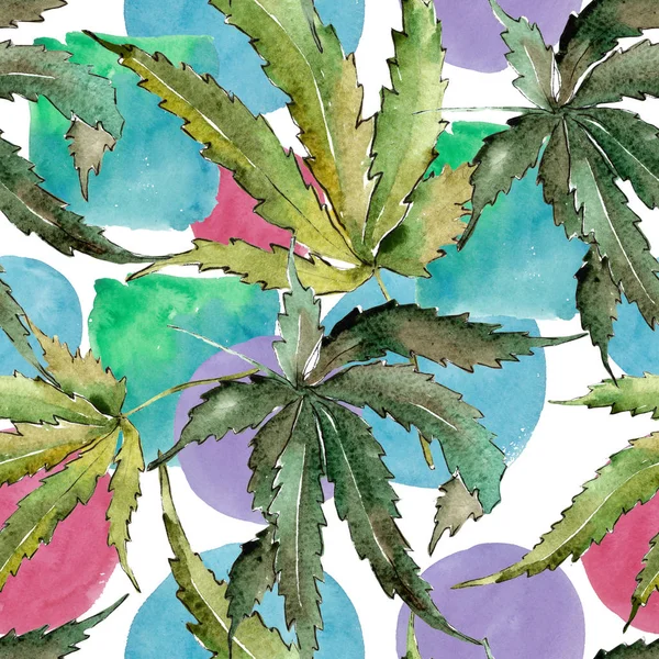 대마초 수채화 스타일에 나뭇잎 원활한 패턴입니다 패브릭 텍스처입니다 프레임 테두리에 — 스톡 사진