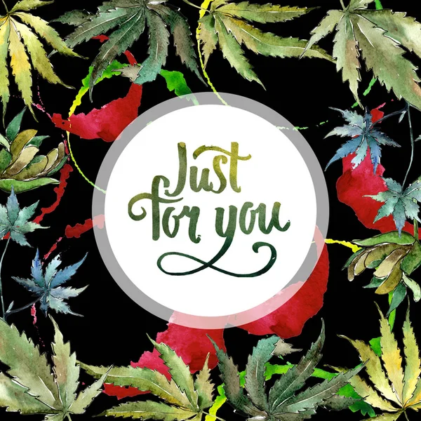 Groene Cannabis Laat Een Aquarel Stijl Frame Grens Ornament Vierkant — Stockfoto