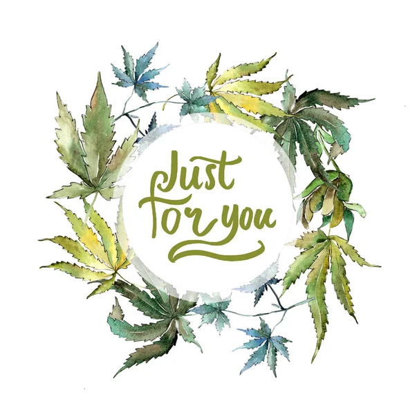Gröna Cannabis Lämnar Akvarell Stil Ram Gränsen Prydnad Square Aquarelle — Stockfoto