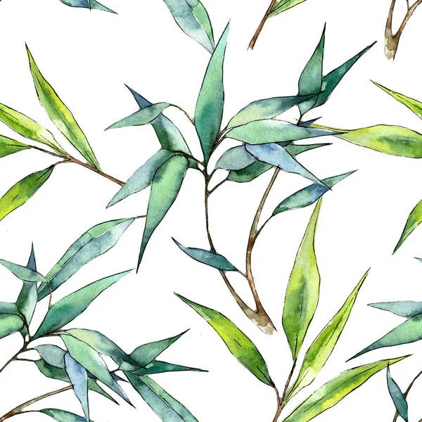 Bamboo Leaves Watercolor Style Seamless Background Pattern Fabric Wallpaper Print — Stock Photo, Image