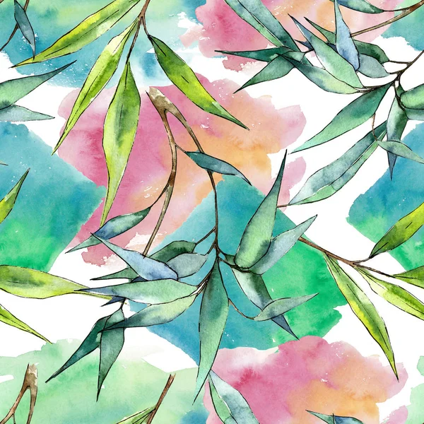 Bambusové Listy Stylu Akvarelu Vzor Bezešvé Pozadí Fabric Tapety Tisku — Stock fotografie