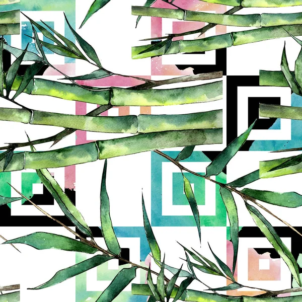 Бамбуковые Листья Акварельном Стиле Бесшовный Рисунок Фона Ткань Обои Печать — стоковое фото