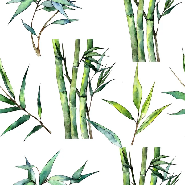 Folhas Bambu Estilo Aquarela Padrão Fundo Sem Costura Tecido Papel — Fotografia de Stock