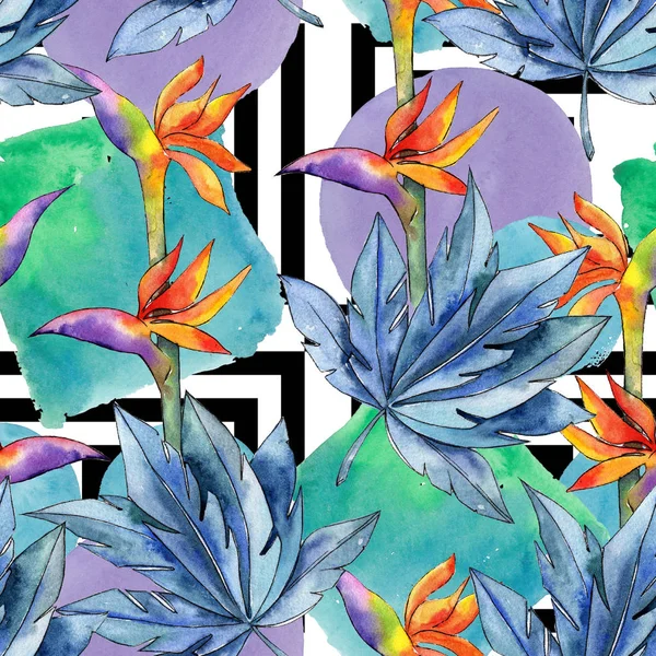 Kleurrijke Tropische Planten Floral Botanische Bloem Naadloze Achtergrondpatroon Structuur Behang — Stockfoto