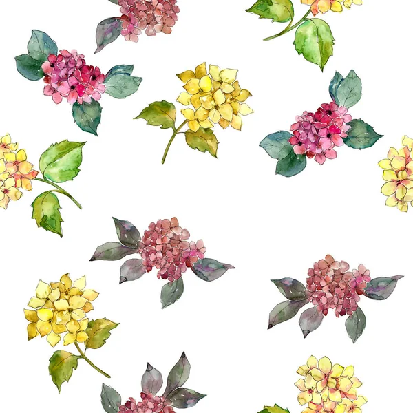 Kleurrijke Hortensia Bloem Een Aquarel Stijl Naadloze Achtergrondpatroon Volledige Naam — Stockfoto