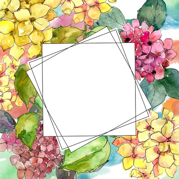 Kleurrijke Hortensia Bloem Een Aquarel Stijl Frame Grens Ornament Vierkant — Stockfoto