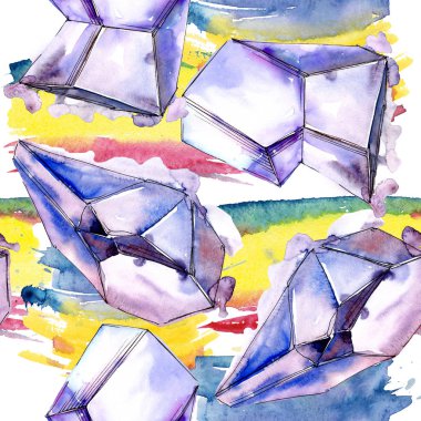 Renkli elmas taş takı mineral. Sorunsuz arka plan deseni. Kumaş duvar kağıdı yazdırma doku. Geometrik kuvars çokgen kristal taş mozaik şekil Ametist mücevher.