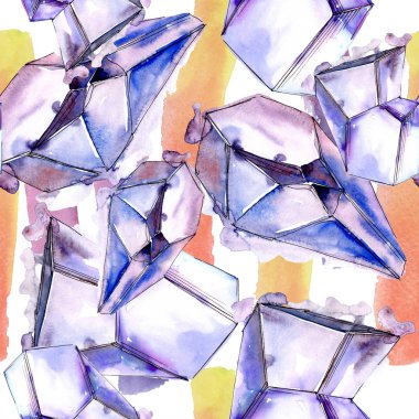 Renkli elmas taş takı mineral. Sorunsuz arka plan deseni. Kumaş duvar kağıdı yazdırma doku. Geometrik kuvars çokgen kristal taş mozaik şekil Ametist mücevher.