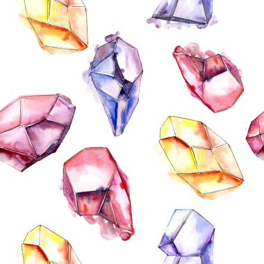 Renkli elmas taş takı mineral. Sorunsuz arka plan deseni. Kumaş duvar kağıdı yazdırma doku. Geometrik kuvars çokgen kristal taş mozaik şekil Ametist mücevher.