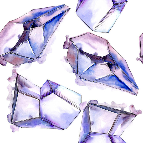 Colorful diamond rock jewelry mineral. Seamless background pattern. Fabric wallpaper print texture.  Geometric quartz polygon crystal stone mosaic shape amethyst gem.
