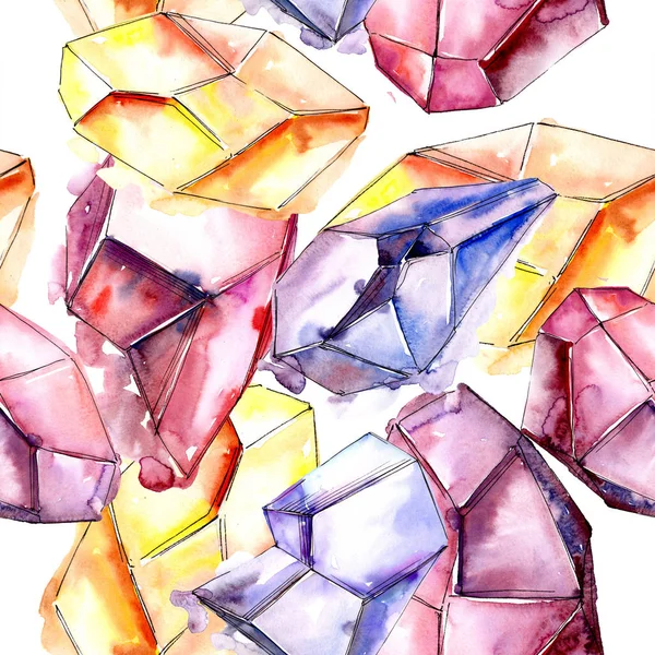 カラフルなダイヤモンド石宝石鉱物 シームレスな背景パターン 壁紙印刷手触りの生地 幾何学的な石英多角形結晶石造りのモザイク図形アメジスト宝石 — ストック写真