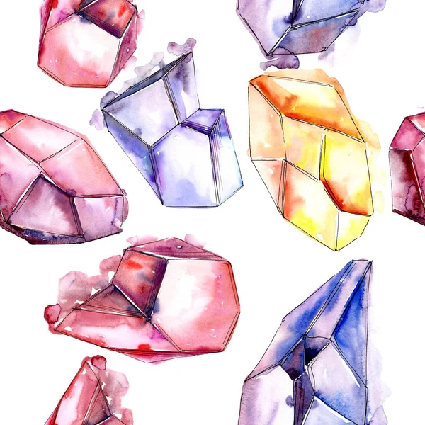 Renkli elmas taş takı mineral. Sorunsuz arka plan deseni. Kumaş duvar kağıdı yazdırma doku. Geometrik kuvars çokgen kristal taş mozaik şekil Ametist mücevher.