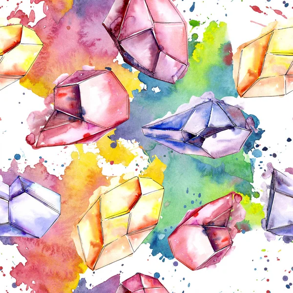 Renkli elmas taş takı mineral. Sorunsuz arka plan deseni. Kumaş duvar kağıdı yazdırma doku. Geometrik kuvars çokgen kristal taş mozaik şekil Ametist mücevher.