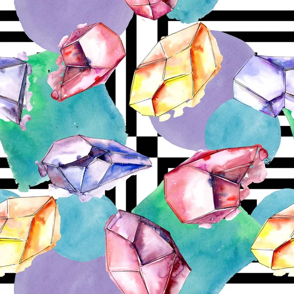 Renkli elmas taş takı mineral. Sorunsuz arka plan deseni. Kumaş duvar kağıdı yazdırma doku. Geometrik kuvars çokgen kristal taş mozaik şekil Ametist mücevher.