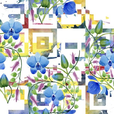 Mavi çiçek süsleme. Botanik çiçek. Sorunsuz arka plan deseni. Kumaş duvar kağıdı yazdırma doku. Arka plan, doku, sarıcı desen, çerçeve veya kenarlık için Aquarelle kır çiçeği.