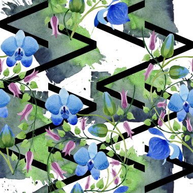 Mavi çiçek süsleme. Botanik çiçek. Sorunsuz arka plan deseni. Kumaş duvar kağıdı yazdırma doku. Arka plan, doku, sarıcı desen, çerçeve veya kenarlık için Aquarelle kır çiçeği.