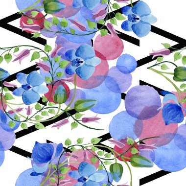 Mavi çiçek süsleme. Botanik çiçek. Sorunsuz arka plan deseni. Kumaş duvar kağıdı yazdırma doku. Arka plan, doku, sarıcı desen, çerçeve veya kenarlık için Aquarelle kır çiçeği.