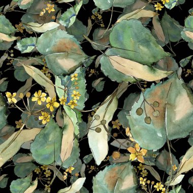 Linden suluboya tarzında bırakır. Sorunsuz arka plan deseni. Kumaş duvar kağıdı yazdırma doku. Aquarelle yaprak için arka plan, doku, sarıcı desen, çerçeve veya kenarlık.