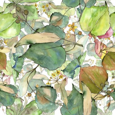 Linden suluboya tarzında bırakır. Sorunsuz arka plan deseni. Kumaş duvar kağıdı yazdırma doku. Aquarelle yaprak için arka plan, doku, sarıcı desen, çerçeve veya kenarlık.