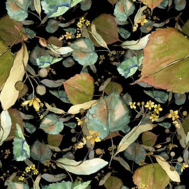 Linden suluboya tarzında bırakır. Sorunsuz arka plan deseni. Kumaş duvar kağıdı yazdırma doku. Aquarelle yaprak için arka plan, doku, sarıcı desen, çerçeve veya kenarlık.