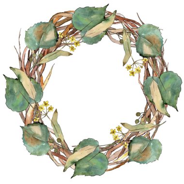 Linden suluboya tarzında bırakır. Çerçeve kenarlığı süsleme Meydanı. Aquarelle yaprak için arka plan, doku, sarıcı desen, çerçeve veya kenarlık.