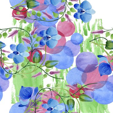 Mavi çiçek süsleme. Botanik çiçek. Sorunsuz arka plan deseni. Kumaş duvar kağıdı yazdırma doku. Arka plan, doku, sarıcı desen, çerçeve veya kenarlık için Aquarelle kır çiçeği.